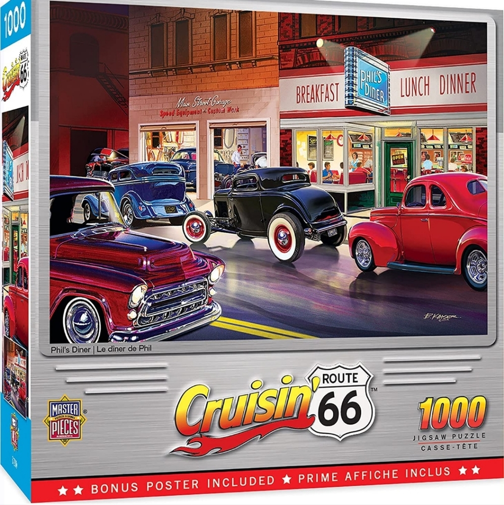 1,000 piece jigsaw puzzle Route 66 '50s '60s diner vintage cars